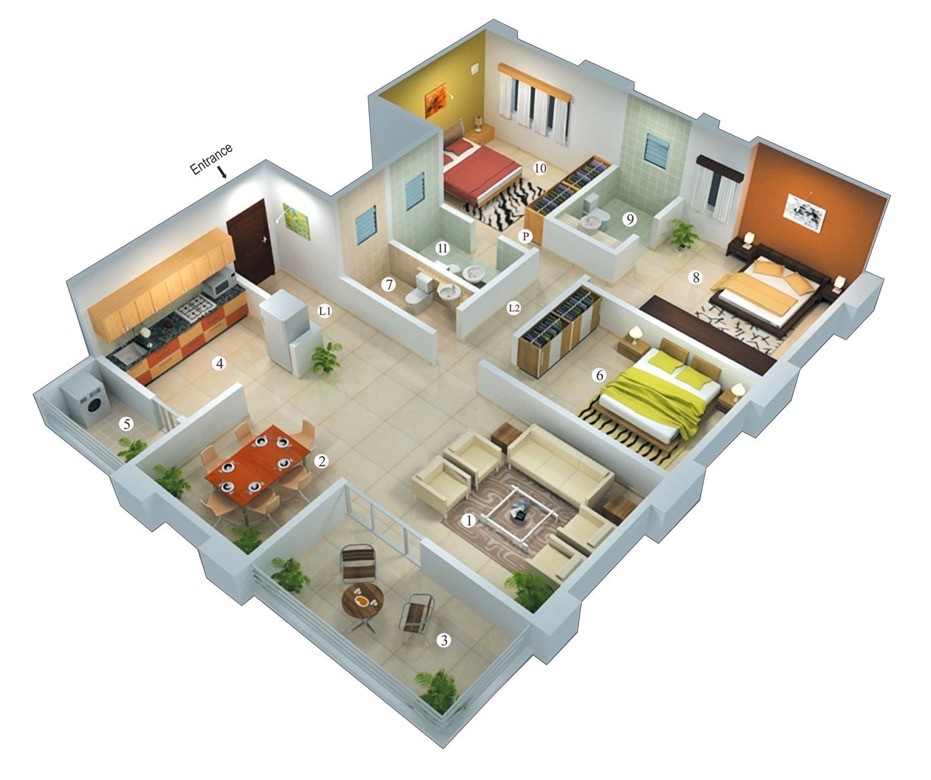 3 BHK House Design Plan